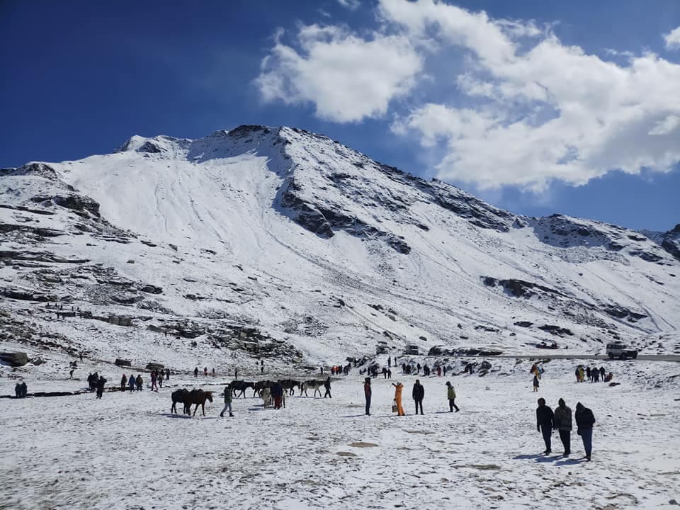 Snow-covered Rohtang Pass with dramatic Himalayan mountain scenery