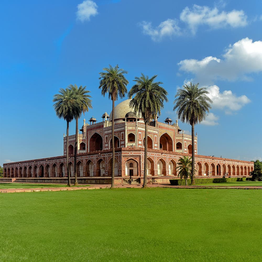 Humayun's Tomb red sandstone dome with Charbagh gardens